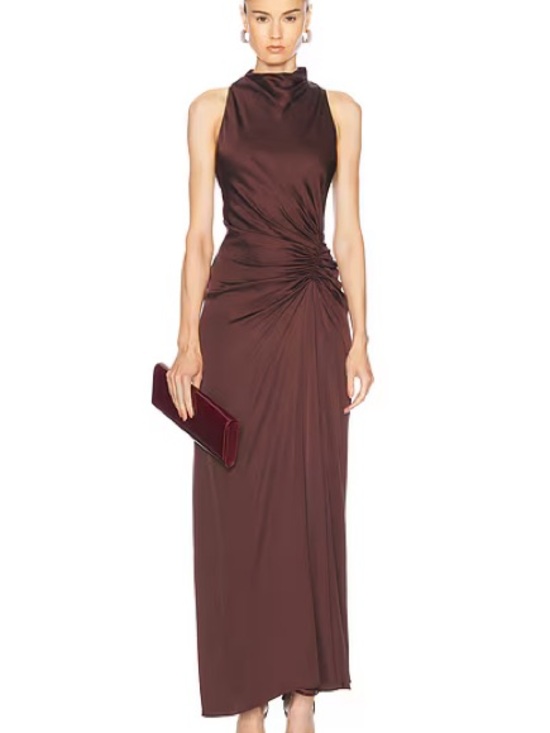 A.L.C. Dresses & Skirts - A.L.C. Chocolate Brown Sleeveless Maxi Dress with Gathered Side Detail